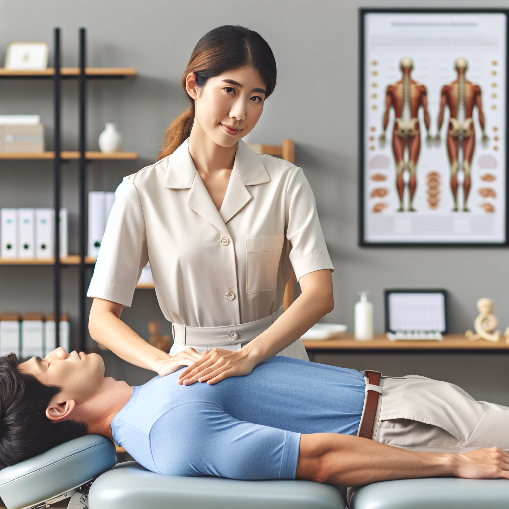 Chiropractor giving a gentle spinal adjustment to a patient in a UK clinic.